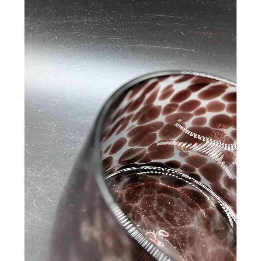 Hand‎ Blown Art Glass Tortoiseshell Votive Holder Plum Amethyst Spotted Tumbler